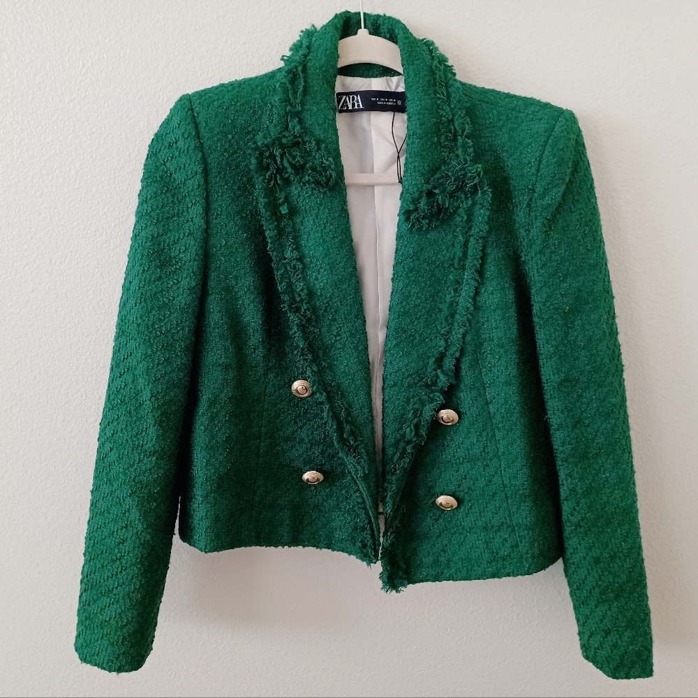Zara Green Textured Women's Blazer